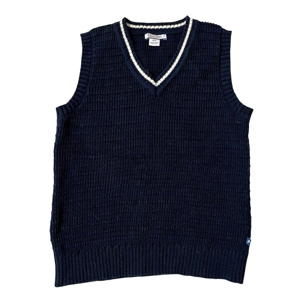 Kitestrings Sweater Vest Boys 8 10 Navy Blue White 100% Cotton Preppy School